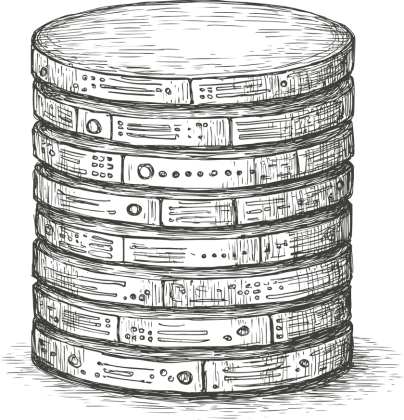 Sketch of a stack of circular servers making a common database icon