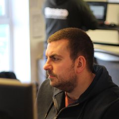 Steve working