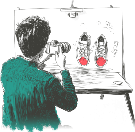 Sketch of someone photographing shows for an e-commerce website
