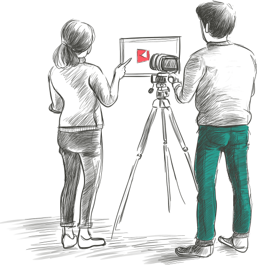 Sketch of a team filming for social media