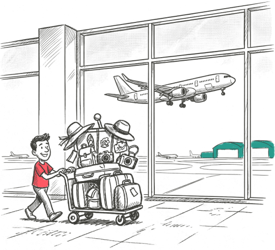 Sketch of a person at an airport